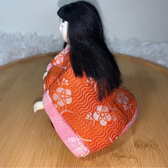 Japanese Tradition Ichimatsu Doll Sitting doll Girl in Orange kimono Japan - Picture 5 of 5